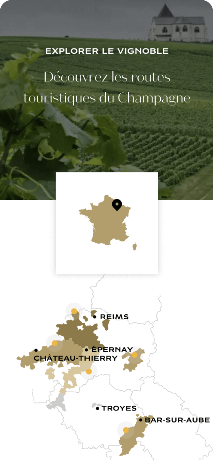Carte des régions du Champagne sur mobile