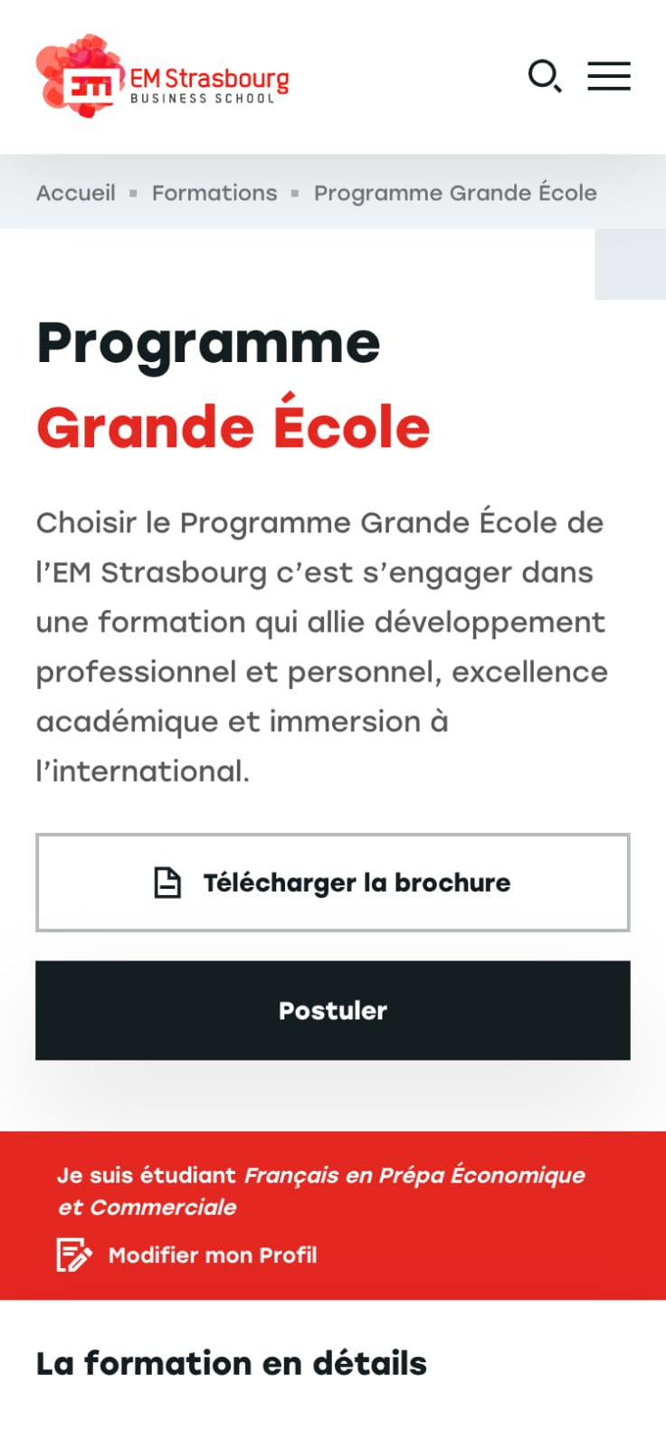 Fiche du programme grandes écoles de l'EM Strasbourg