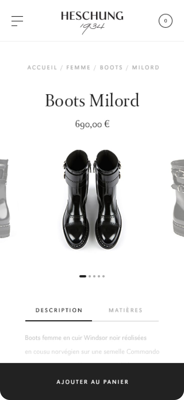 Fiche produit en mobile sur Heschung