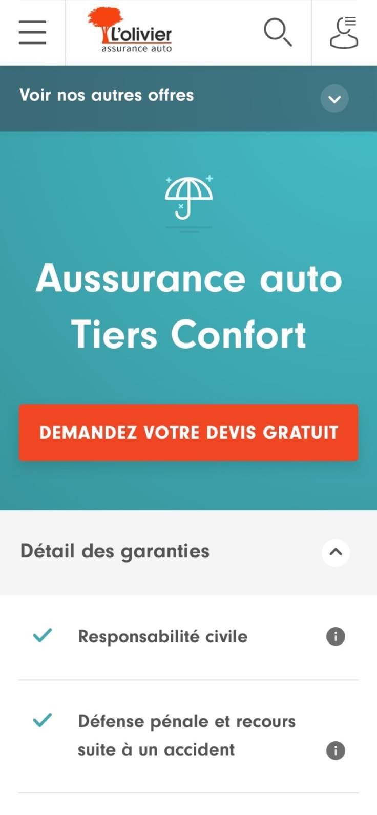 Assurance auto tiers confort en mobile L'olivier