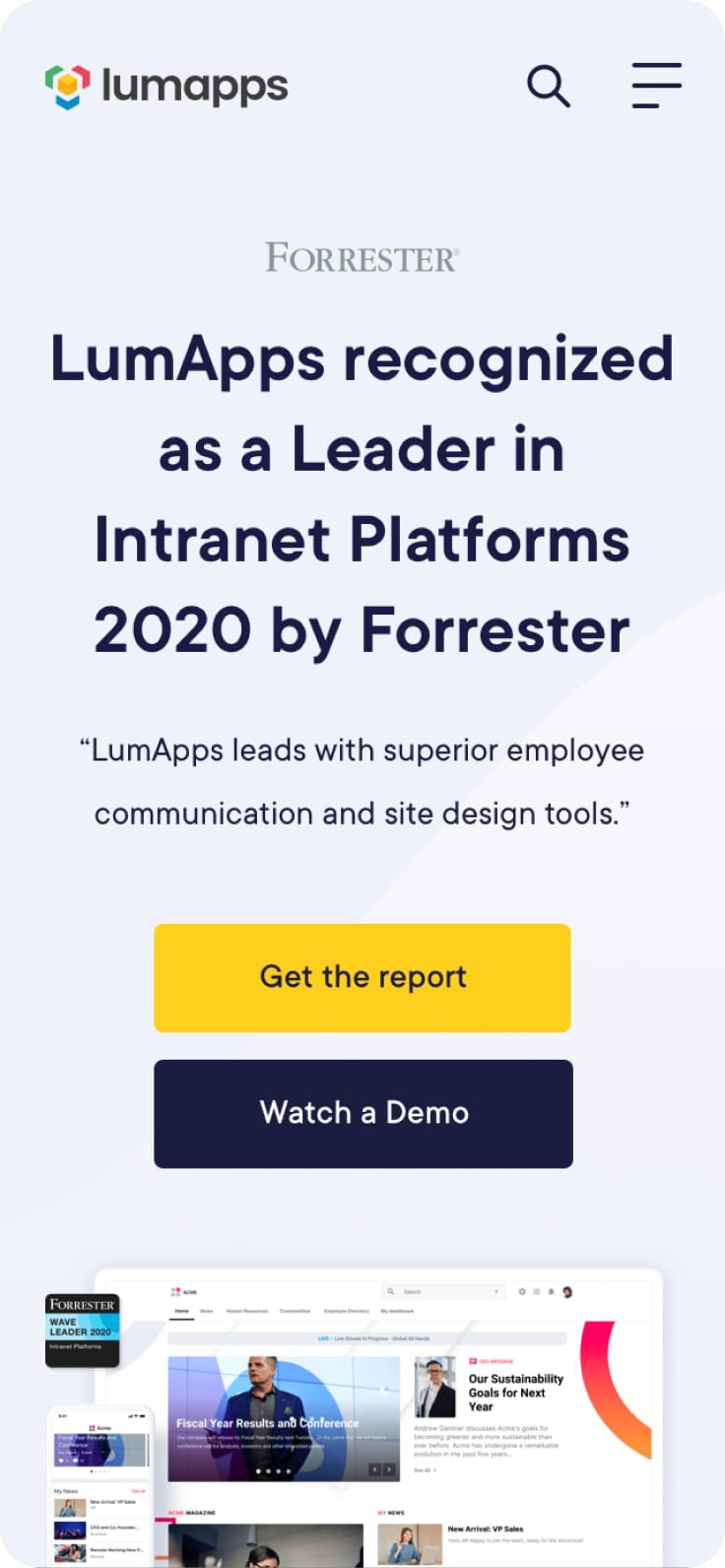 Page d'accueil mobile Lumapps